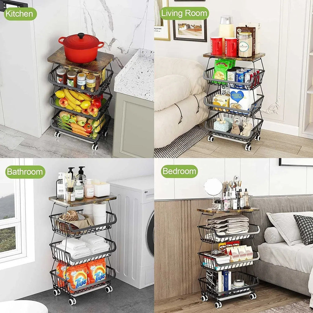 Tier Fruit Basket For Kitchen Organizers And Storage,with Solid Wood