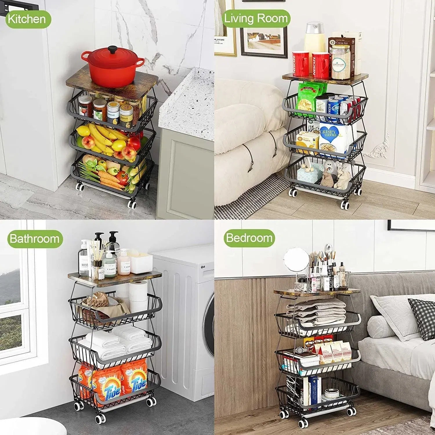 Tier Fruit Basket For Kitchen Organizers And Storage,with Solid Wood