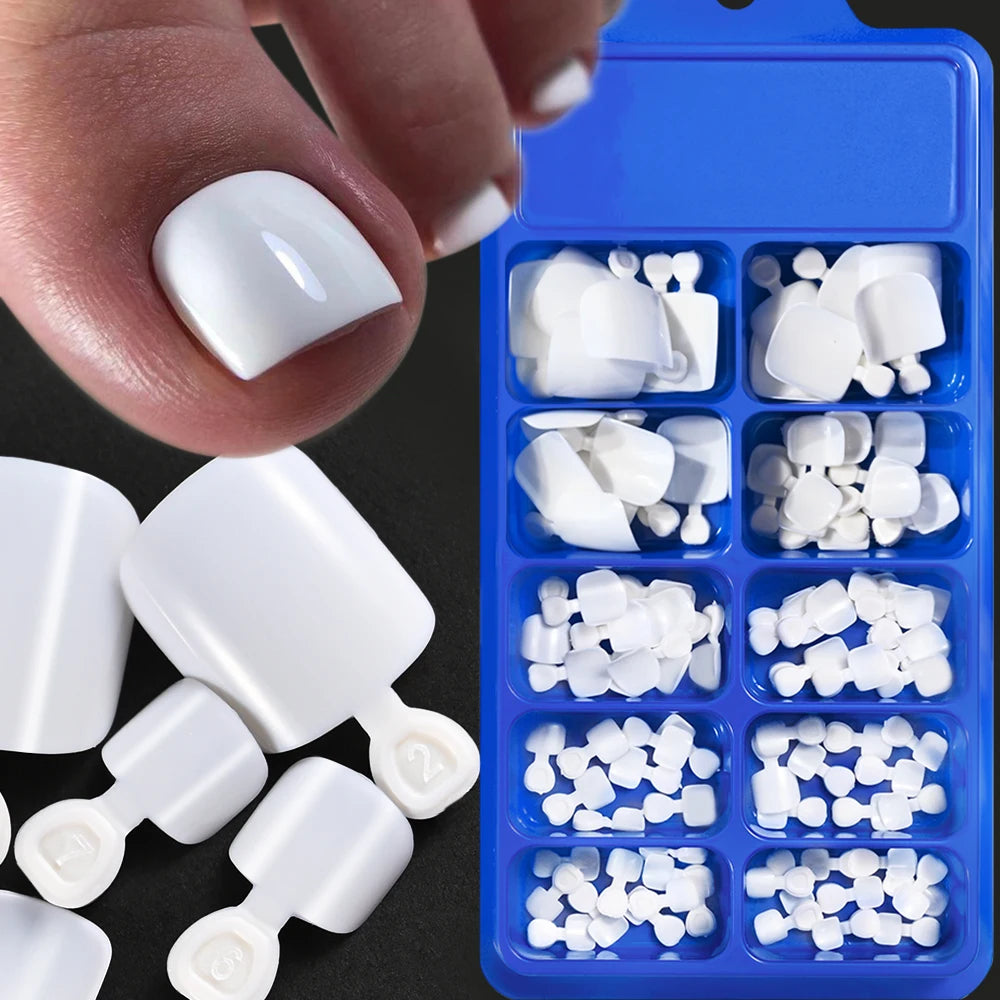 100PCS Short Square False Toenail Tips Full Cover White Artificial