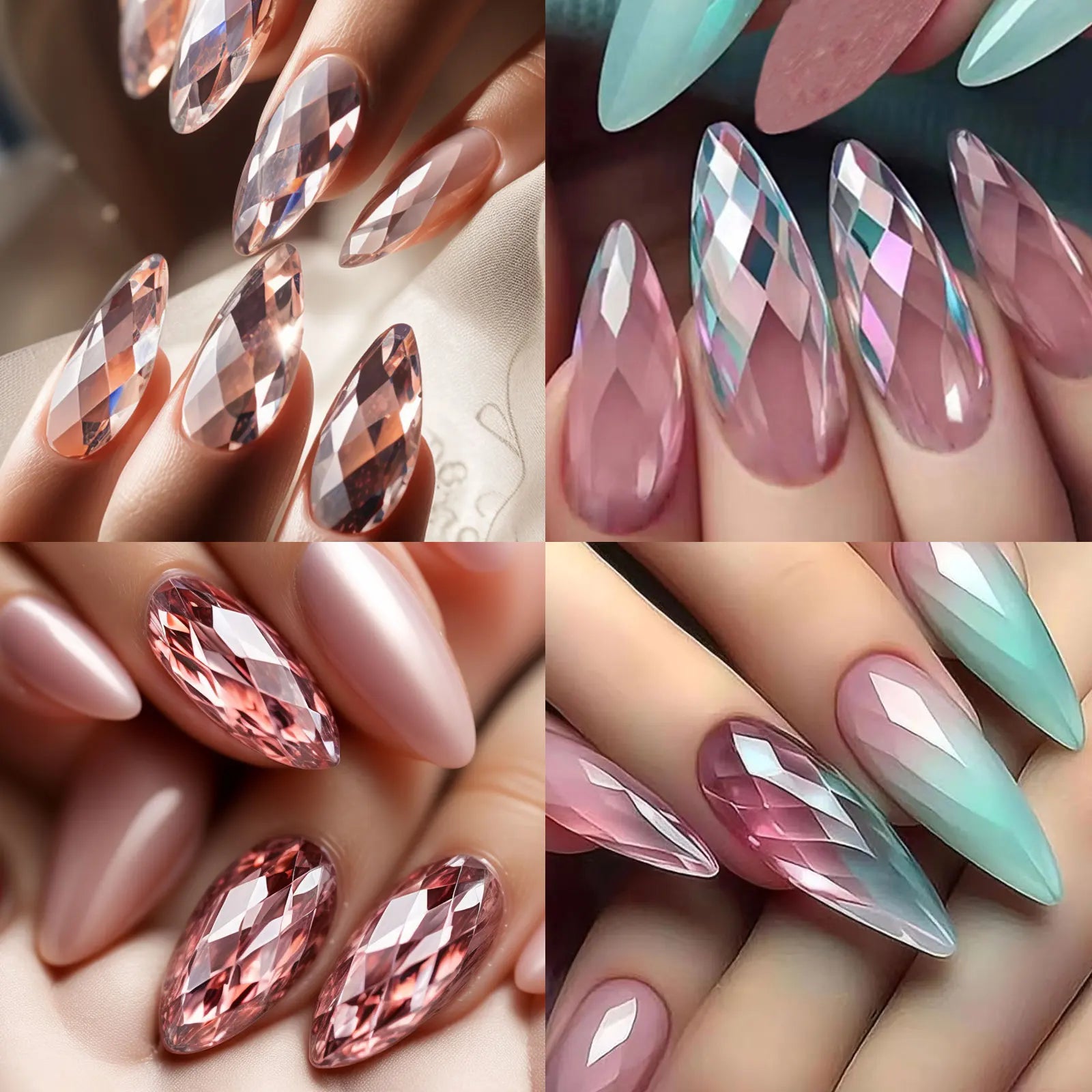 120/140Pcs 3D Diamond Almond Ballet Coffin False Nails Clear Press On