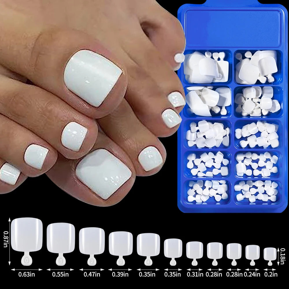 100PCS Short Square False Toenail Tips Full Cover White Artificial
