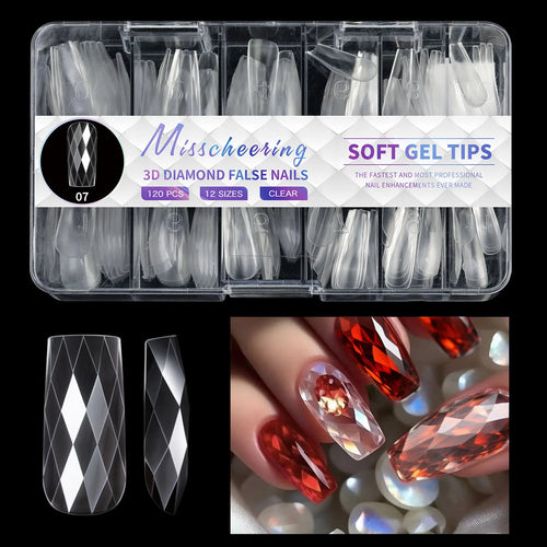 120/140Pcs 3D Diamond Almond Ballet Coffin False Nails Clear Press On