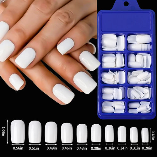100PCS Short Square False Toenail Tips Full Cover White Artificial