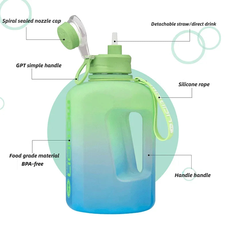 2 Liter Sports Water Bottle With Straw Large Capacity Fitness With