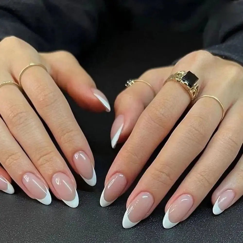 24pcs French False Nails Almond Head Summer Style Glitter Design Fake