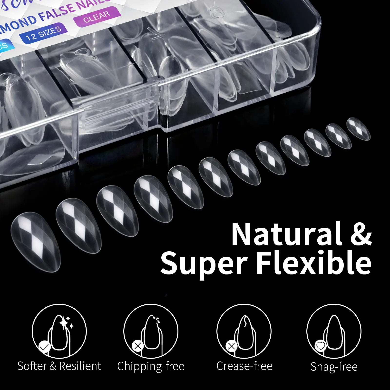 120/140Pcs 3D Diamond Almond Ballet Coffin False Nails Clear Press On