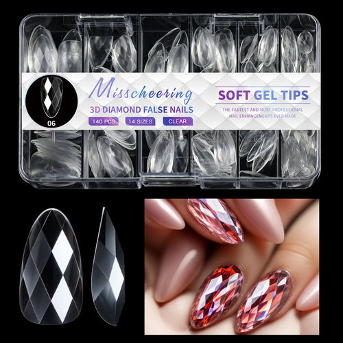 120/140Pcs 3D Diamond Almond Ballet Coffin False Nails Clear Press On