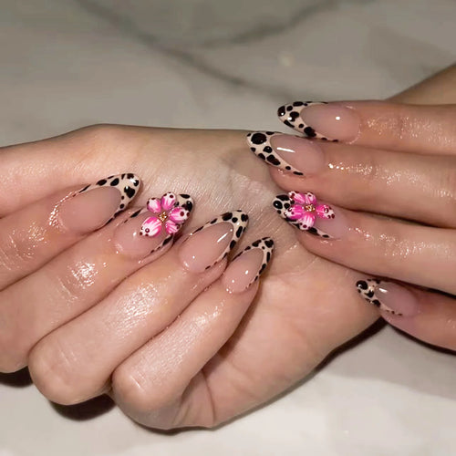 24Pcs Pink French Style Fake Nails 3D Bowknot Designs Short Square