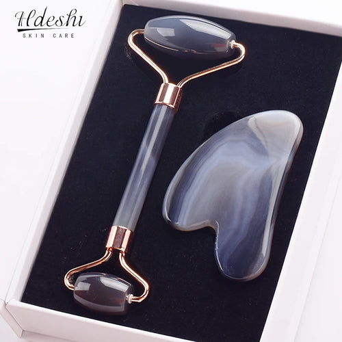 Grey agate Jade Roller Massager Gouache Scraper For Face Facial Skin