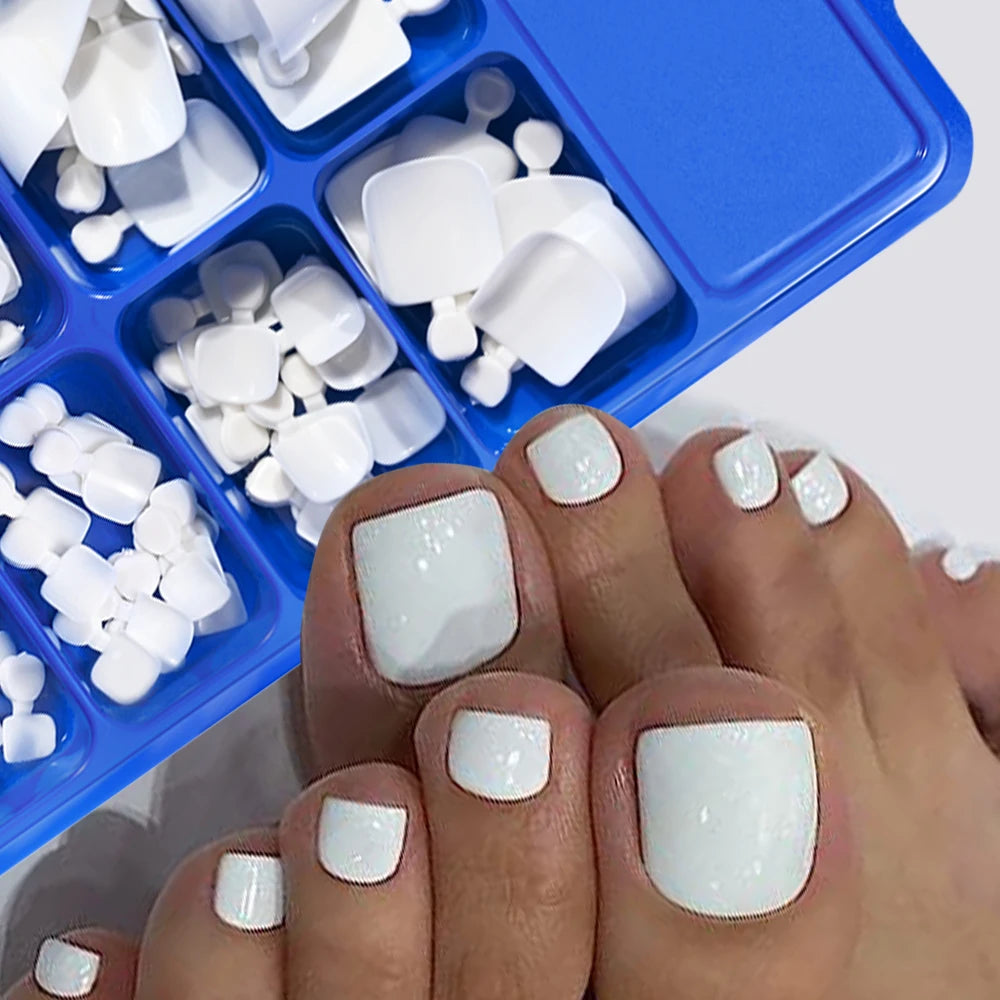 100PCS Short Square False Toenail Tips Full Cover White Artificial