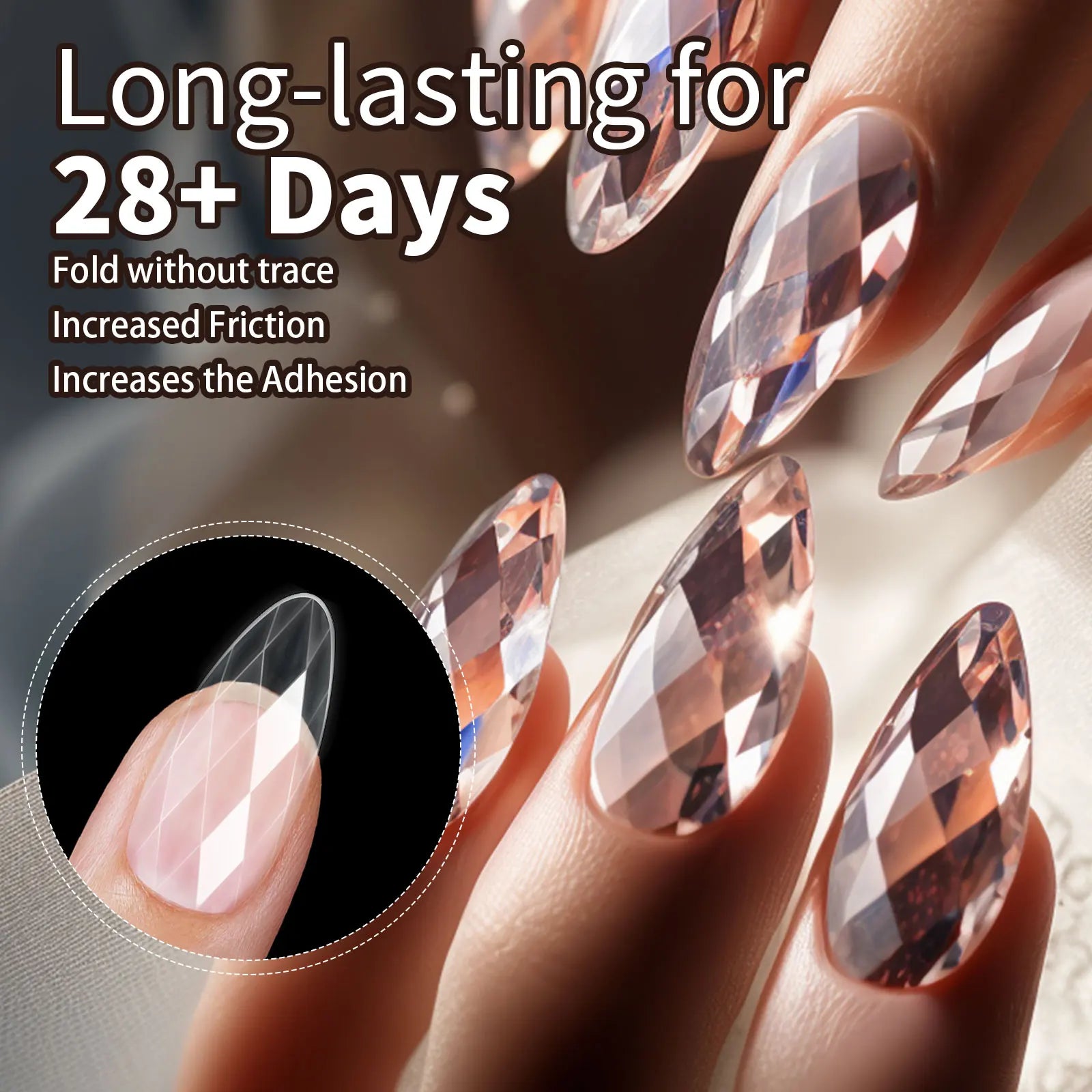 120/140Pcs 3D Diamond Almond Ballet Coffin False Nails Clear Press On