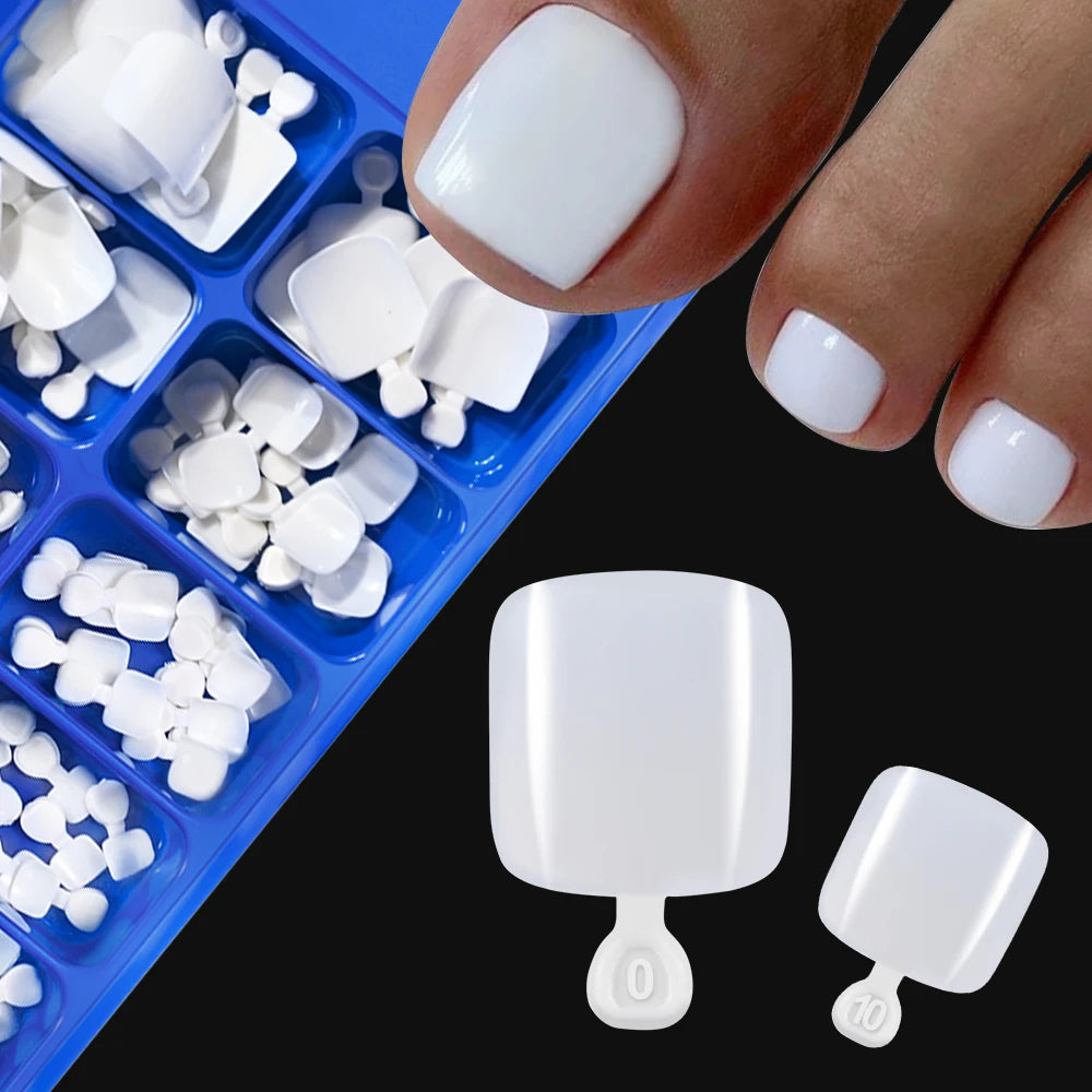 100PCS Short Square False Toenail Tips Full Cover White Artificial