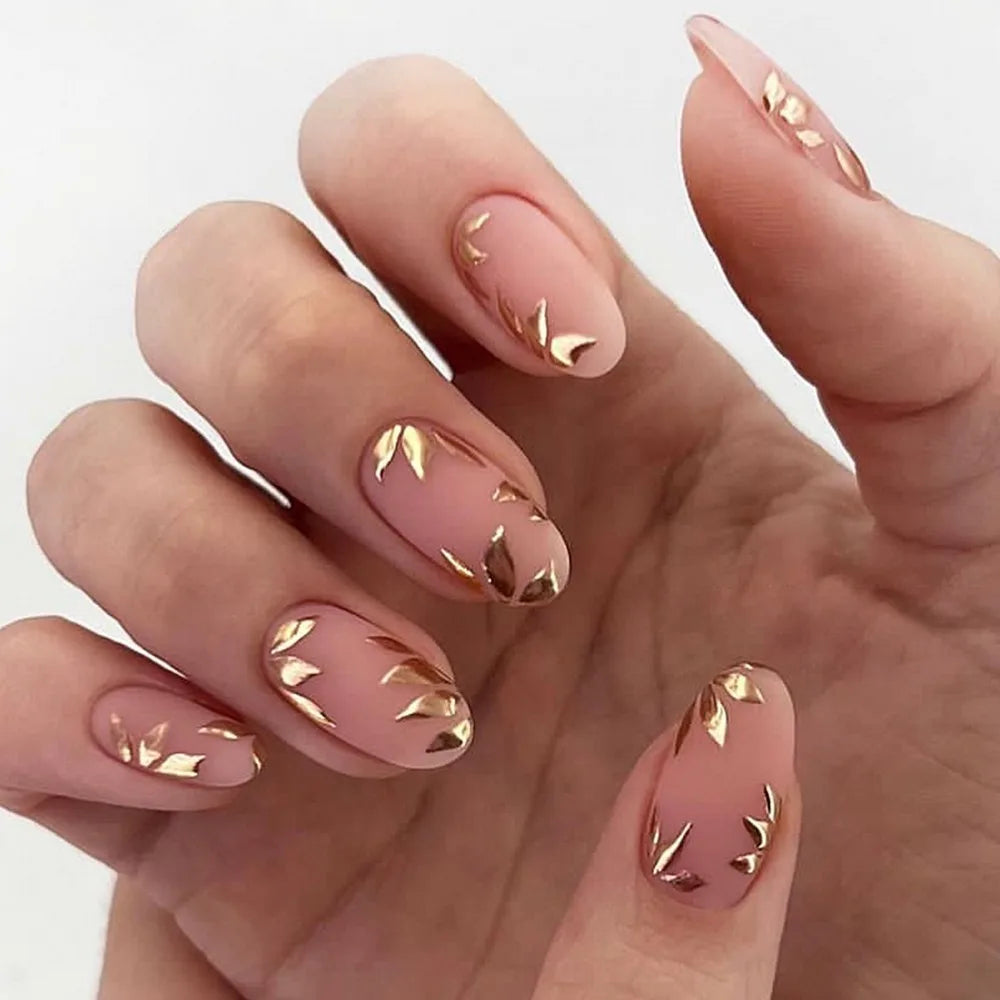 24pcs French False Nails Almond Head Summer Style Glitter Design Fake