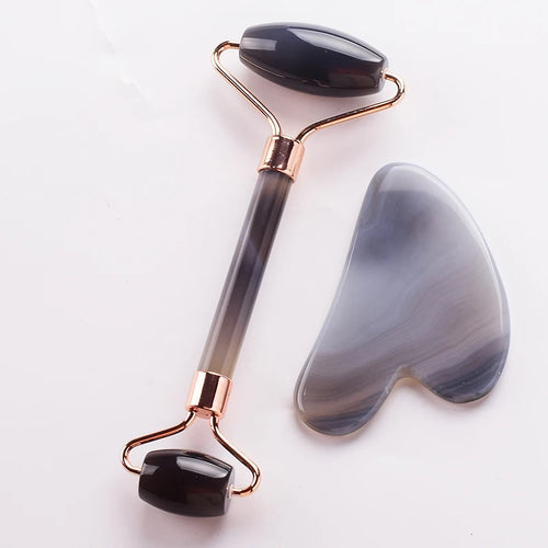 Grey agate Jade Roller Massager Gouache Scraper For Face Facial Skin