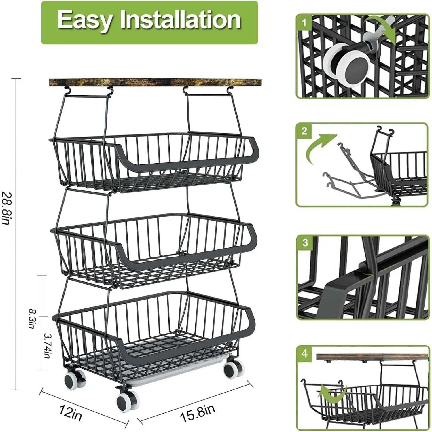 Tier Fruit Basket For Kitchen Organizers And Storage,with Solid Wood